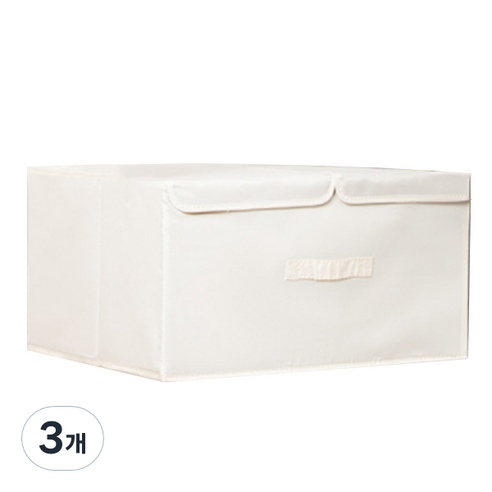 가정용 더블 뚜껑형 손잡이 리빙박스, 크림, 3개