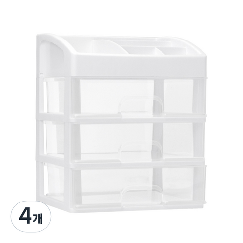 아리코 서랍형 화장품 3단 정리함, 4개, 화이트