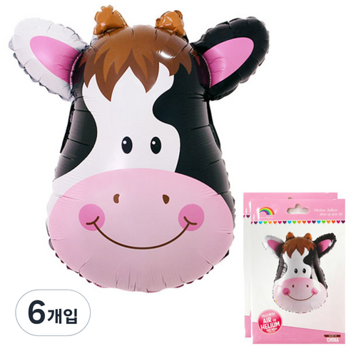 파티팡 동물 은박풍선, 젖소 (화이트), 6개입