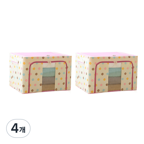 진리 캐릭터 체크 수납 옷 정리함 72L, A01(핑크플라워), 4개