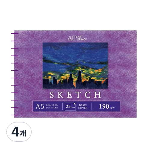두성 아트프린스 스케치 스프링 스케치북 190g S05, A5, 25매, 4개