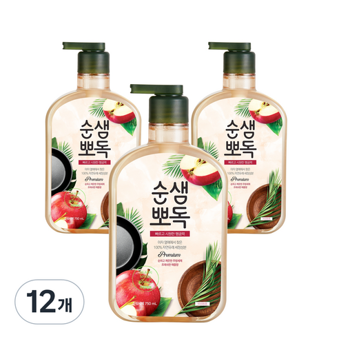 순샘 뽀독 주방세제 애플향, 12개, 750ml