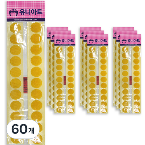 유니아트 원형찍찍이 20mm 노랑, 60개