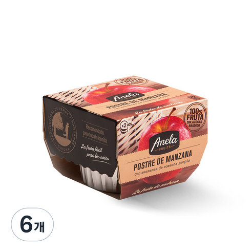 아넬라 생과일 프리미엄 디저트 과일퓨레 2p, 사과, 200g, 6개
