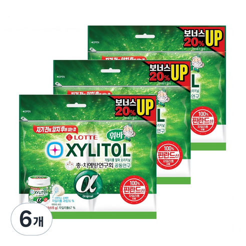 롯데자일리톨 알파 오리지날 껌 리필, 88g, 6개