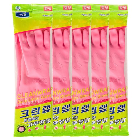   크린랲 매일쓰는 고무장갑 양손 세트, 핑크, 중(M), 5세트