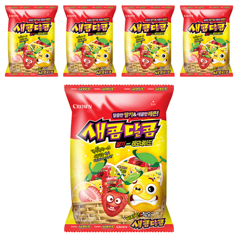 크라운 새콤달콤 딸기 레모네이드 캔디, 200g, 5개