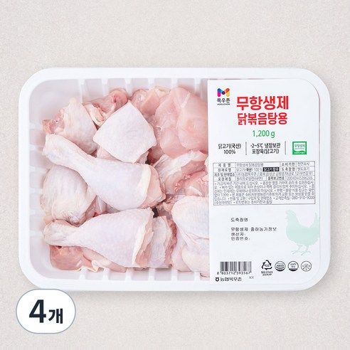 목우촌 무항생제 인증 닭볶음탕용 닭고기 (냉장), 1.2kg, 4개