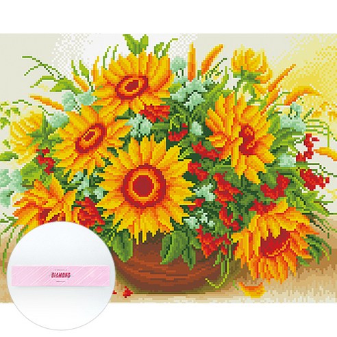 디클레어 DIY 패브릭형 보석십자수 패키지 세트 50 x 40 cm, F6006 해바라기 바구니, 1세트