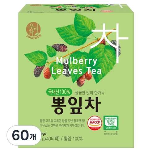 우리차 뽕잎차, 800mg, 40개입, 60개