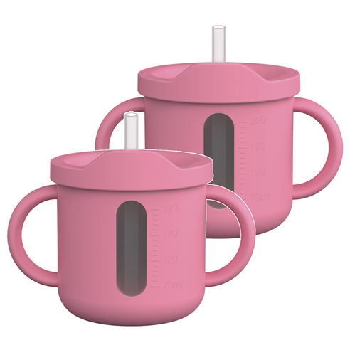 주니 실리콘 멀티컵 220ml, 핑크, 2개
