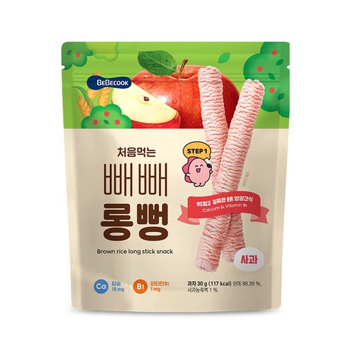 베베쿡 처음먹는 빼빼롱뻥 30g, 1개, 사과