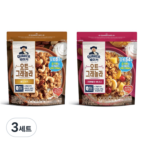 퀘이커 오트 그래놀라 골든 넛츠 200g + 크랜베리 바나나 200g 세트, 3세트
