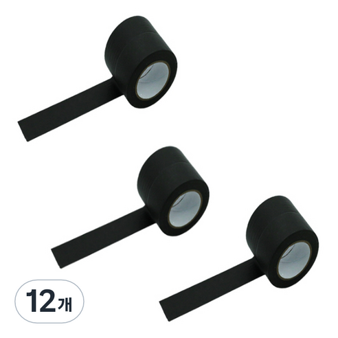 만들하비 컬러 종이 마스킹 테이프 2.5cm x 13m, 블랙, 12개