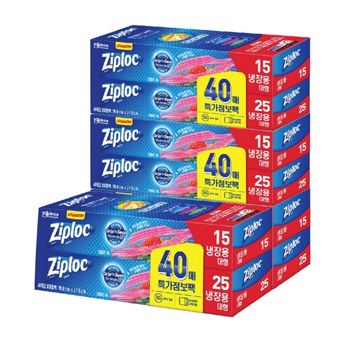 지퍼락 이지오픈탭 지퍼백 냉장용, 대(L), 40개입, 4개