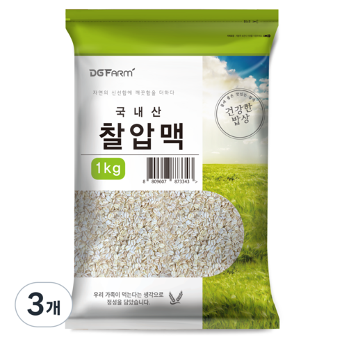 건강한밥상 국산 찰압맥, 1kg, 3개