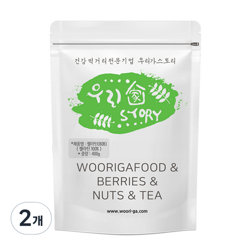 우리가스토리 프리미엄 우피 젤라틴 80B 가루 분말, 400g, 2개