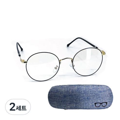 동그란 블루라이트 차단안경 골드블랙 + 안경집 랜덤발송, 2세트