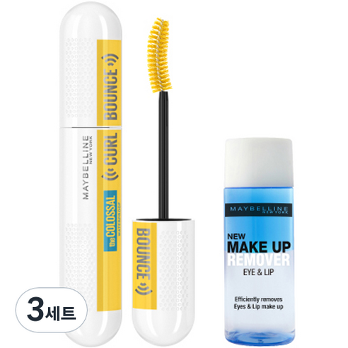 메이블린뉴욕 콜로썰 컬바운스 마스카라 10ml + 리무버 20ml 세트, 3세트, 블랙