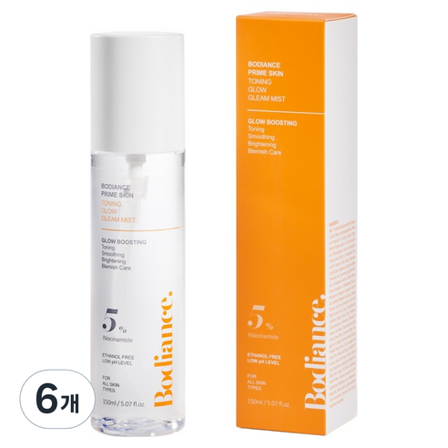 바디언스 프라임 스킨 글로우 토닝 미백 미스트 스프레이 뿌리는 바디 로션, 150ml, 6개