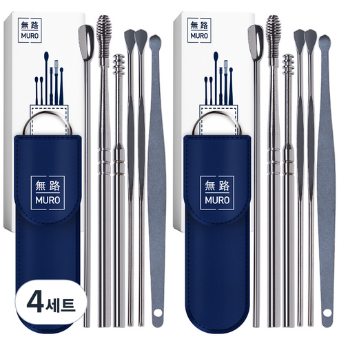 무로 휴대용 스테인리스 귀이개 6종 세트, 4세트