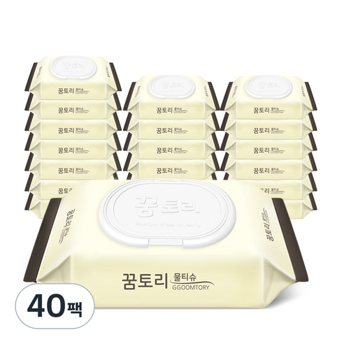 꿈토리물티슈 도톰한 나비의꿈 캡형, 60매입, 40팩
