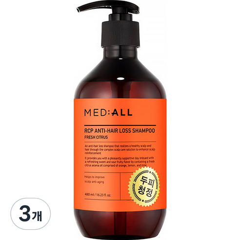 메디올 알시피 안티 헤어 로스 샴푸 시트러스향, 480ml, 3개