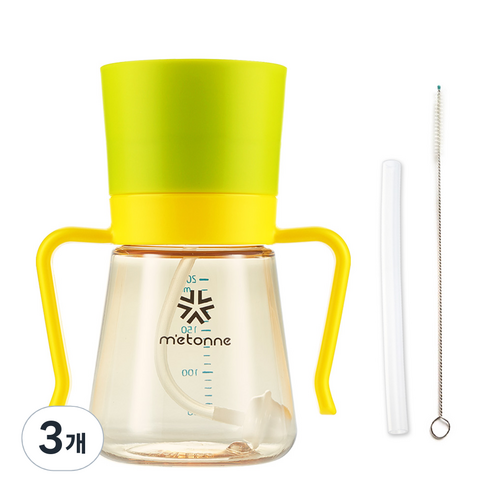 메똔느 PPSU M3 추 빨대컵 200ml, 그린, 3개