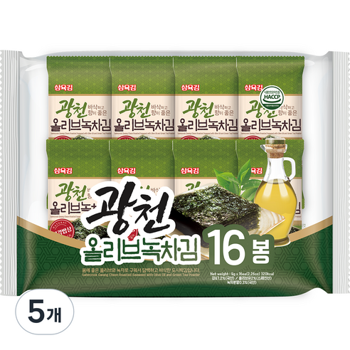 삼육김 광천 올리브 녹차 도시락김 16p, 64g, 5개