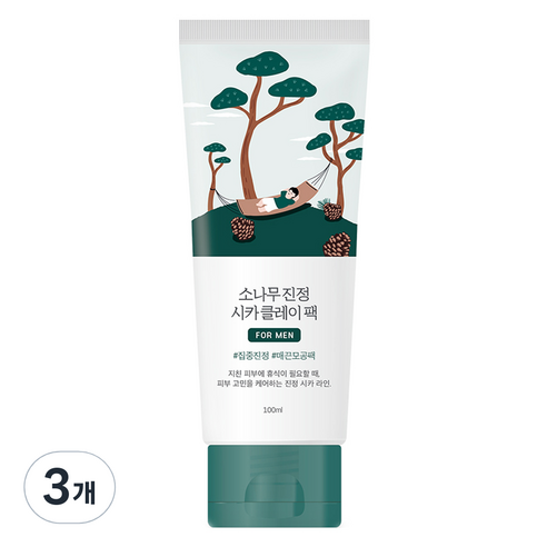 라운드랩 포 맨 소나무 진정 시카 클레이 팩 100ml, 3개, 1개입