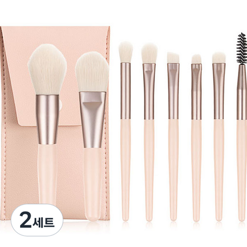 심플라인 휴대용 미니 메이크업 브러쉬 8종 파우치 세트, 2세트, 베이지