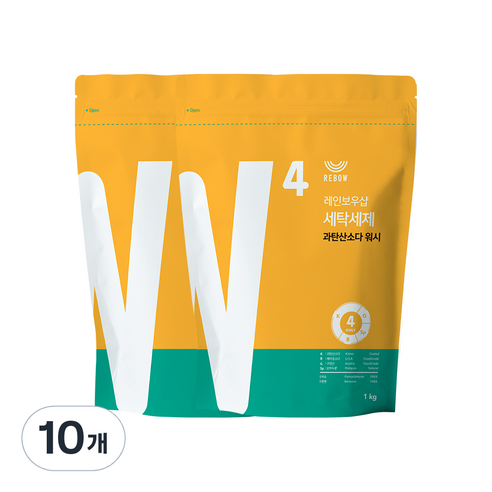 레인보우샵 W4 과탄산소다 워시 올인원 세탁세제 리필, 1kg, 10개
