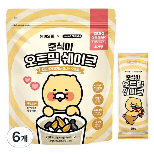 헤이오트 춘식이 오트밀 쉐이크 10p, 250g, 6개