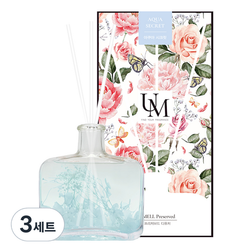 유멜 프리저브드 디퓨저 + 화이트 섬유스틱 3p, 아쿠아시크릿, 200ml, 3세트