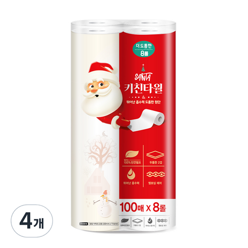 산타 2겹 키친타월 100p, 4개, 8개입