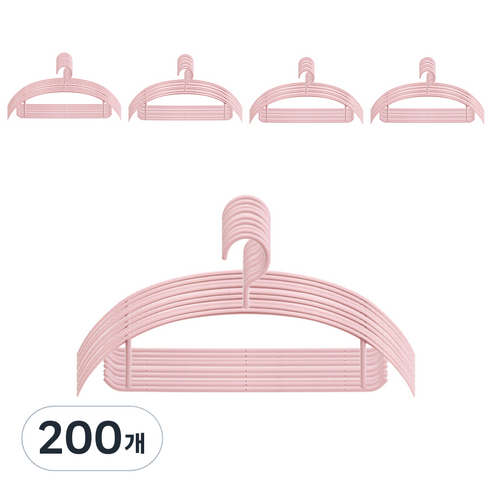 쥬앤코 컬러풀 논슬립 옷걸이, 핑크, 200개