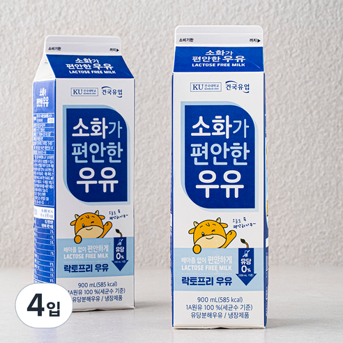 건국유업 소화가 편안한 우유, 900ml, 4입
