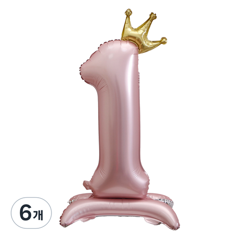 세컨드베스트 크라운 스탠딩 숫자 파티풍선 100cm, 핑크 숫자 1, 6개