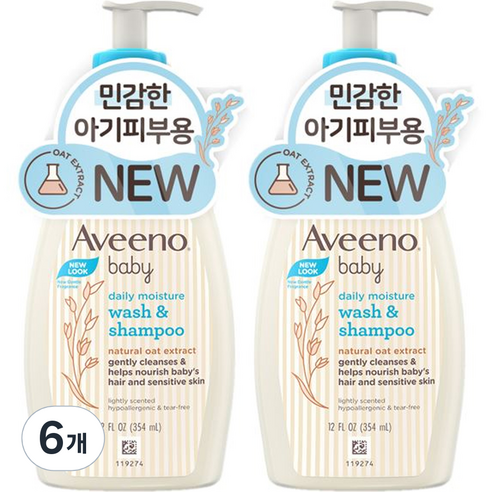 아비노베이비 데일리 모이스춰 워시 앤 샴푸 은은한향, 6개, 354ml