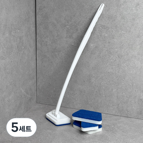 모나코올리브 욕실 평정 롱핸들 욕실 타일 청소솔 + 스펀지 청소패드 3p 세트, 화이트, 5세트