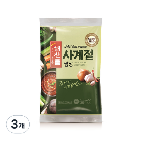 해찬들 사계절 쌈장 리필용, 500g, 3개