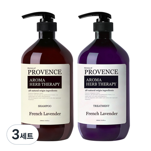 프로방스 프렌치 라벤더 샴푸 1L + 라벤더 트리트먼트 1L, 3세트
