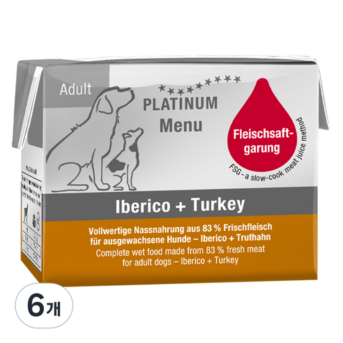 플래티넘 강아지 어덜트 메뉴 습식사료, 돼지, 90g, 6개