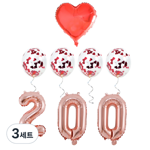 파티쇼 은박 200일 파티 기념일 풍선 세트, 혼합색상, 3세트