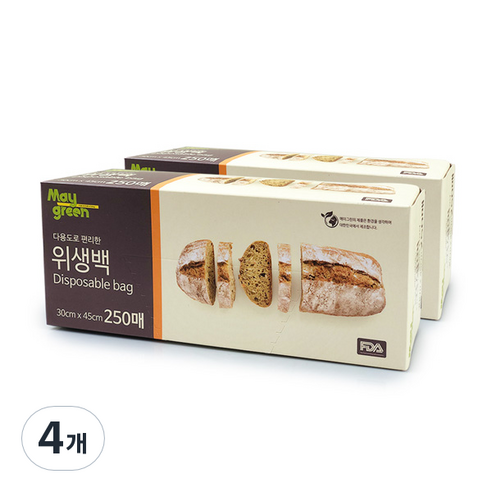 메이그린 위생백 대 30 x 45 cm 250p, 4개, 대 (30 x 45 cm)