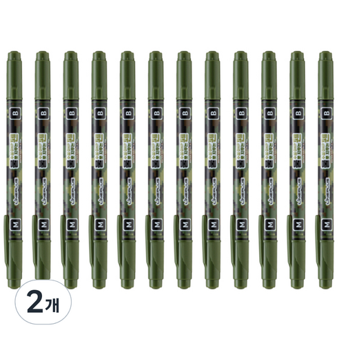 라인플러스 OHP펜 1mm 물펜MB 3.0mm 12p, 흑색, 2개