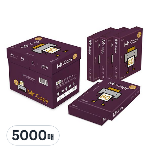   미스터카피 프리미엄 복사용지 80g, A4, 5000매