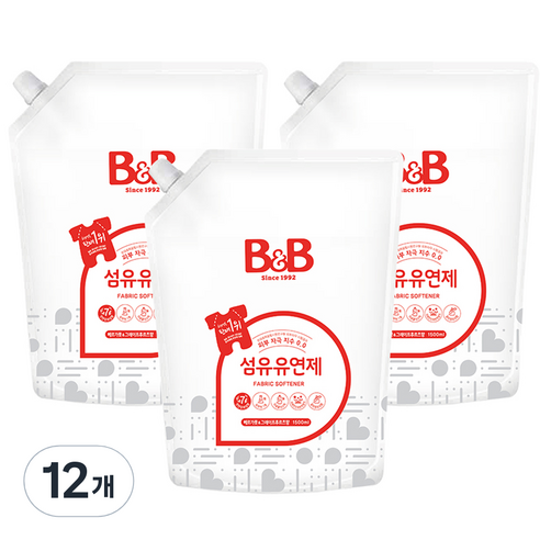 비앤비 섬유유연제 베르가못 앤 그레이프프루츠 리필, 1.5L, 12개