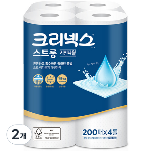 크리넥스 스트롱 키친타월, 200매, 8개