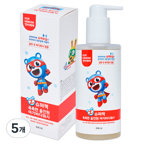 엔비베베 슈퍼잭 촉촉한 올인원 아기바디워시, 5개, 248ml
